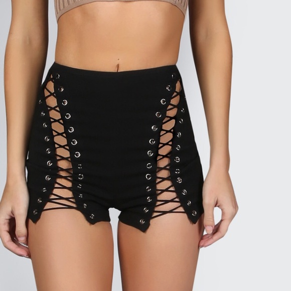 Pants - RESERVED High waist lace up shorts